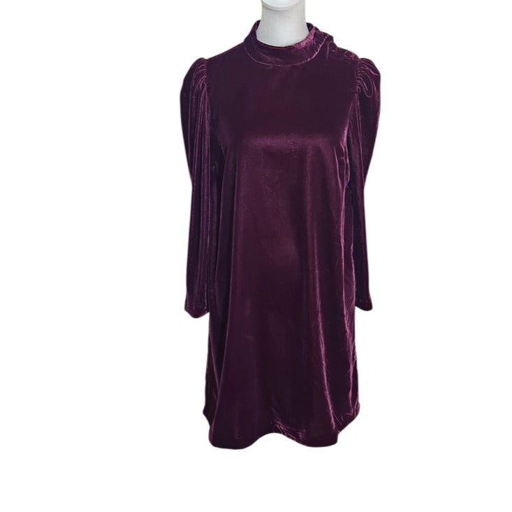 Gap Burgundy Velvet Mock Neck Mini Dress Size Small Petite