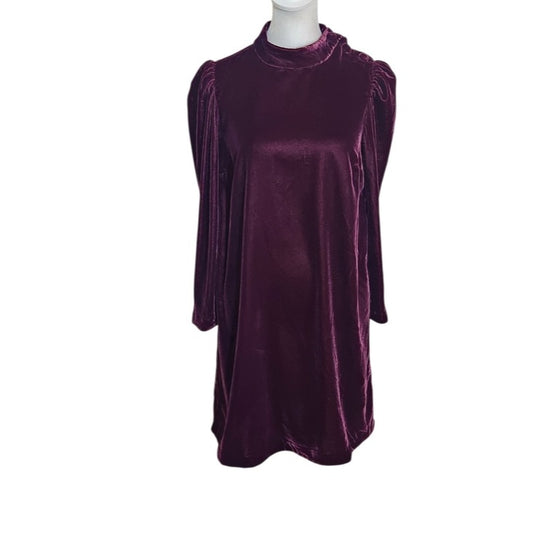 Gap Burgundy Velvet Mock Neck Mini Dress Size Small Petite