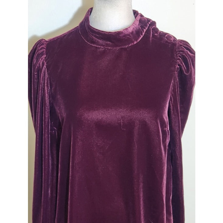 Gap Burgundy Velvet Mock Neck Mini Dress Size Small Petite
