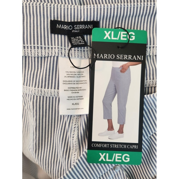 Mario Serrani Comfort Stretch Navy Stripe Capri Pants Size XL NWT