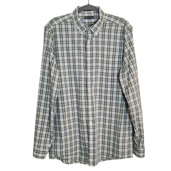 Eddie Bauer Green Plaid Button Down Shirt Size Tall Large