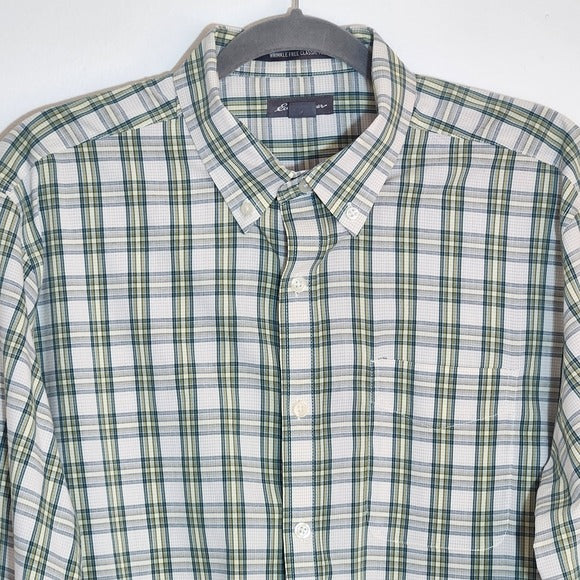 Eddie Bauer Green Plaid Button Down Shirt Size Tall Large