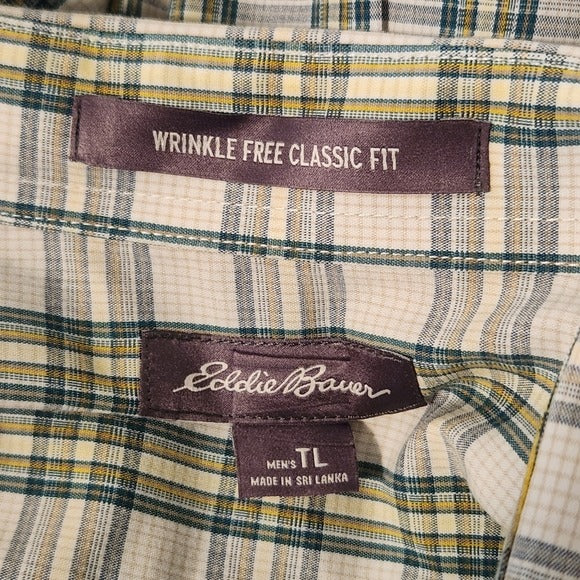 Eddie Bauer Green Plaid Button Down Shirt Size Tall Large