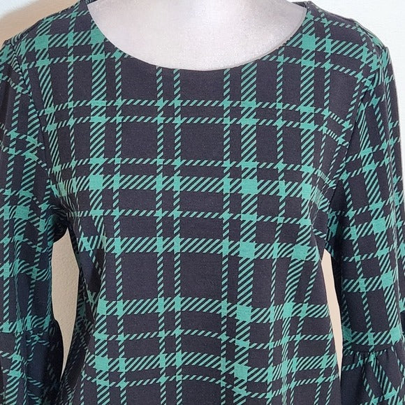 Jude Connally Green and Black Plaid Dixie Ponte Blouse Size Small NWT