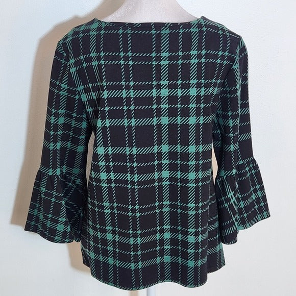 Jude Connally Green and Black Plaid Dixie Ponte Blouse Size Small NWT