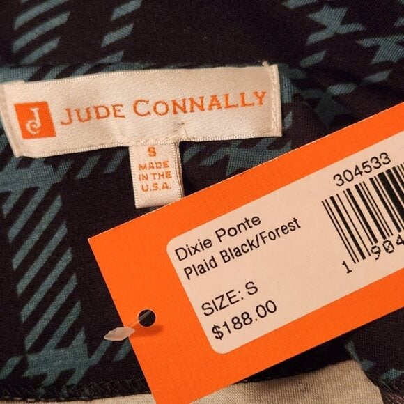 Jude Connally Green and Black Plaid Dixie Ponte Blouse Size Small NWT