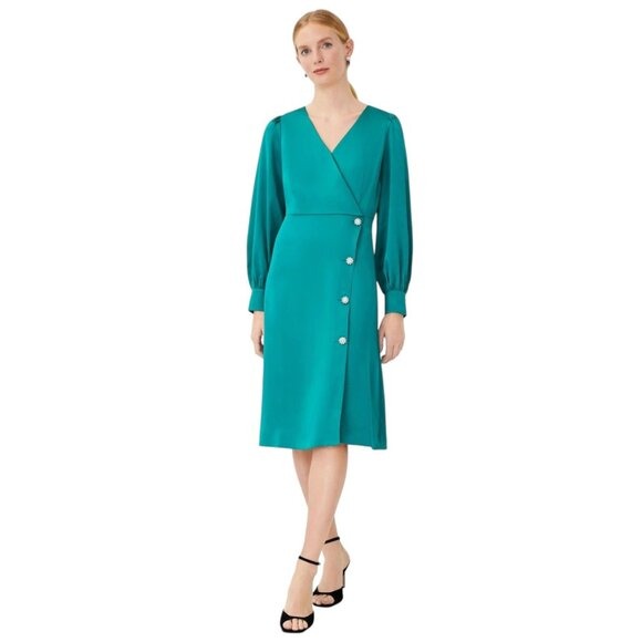 Ann Taylor Green Wrap Look Dress Size 2 Petite NWT Wedding Guest Dress