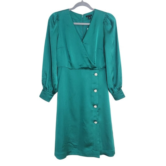 Ann Taylor Green Wrap Look Dress Size 2 Petite NWT Wedding Guest Dress
