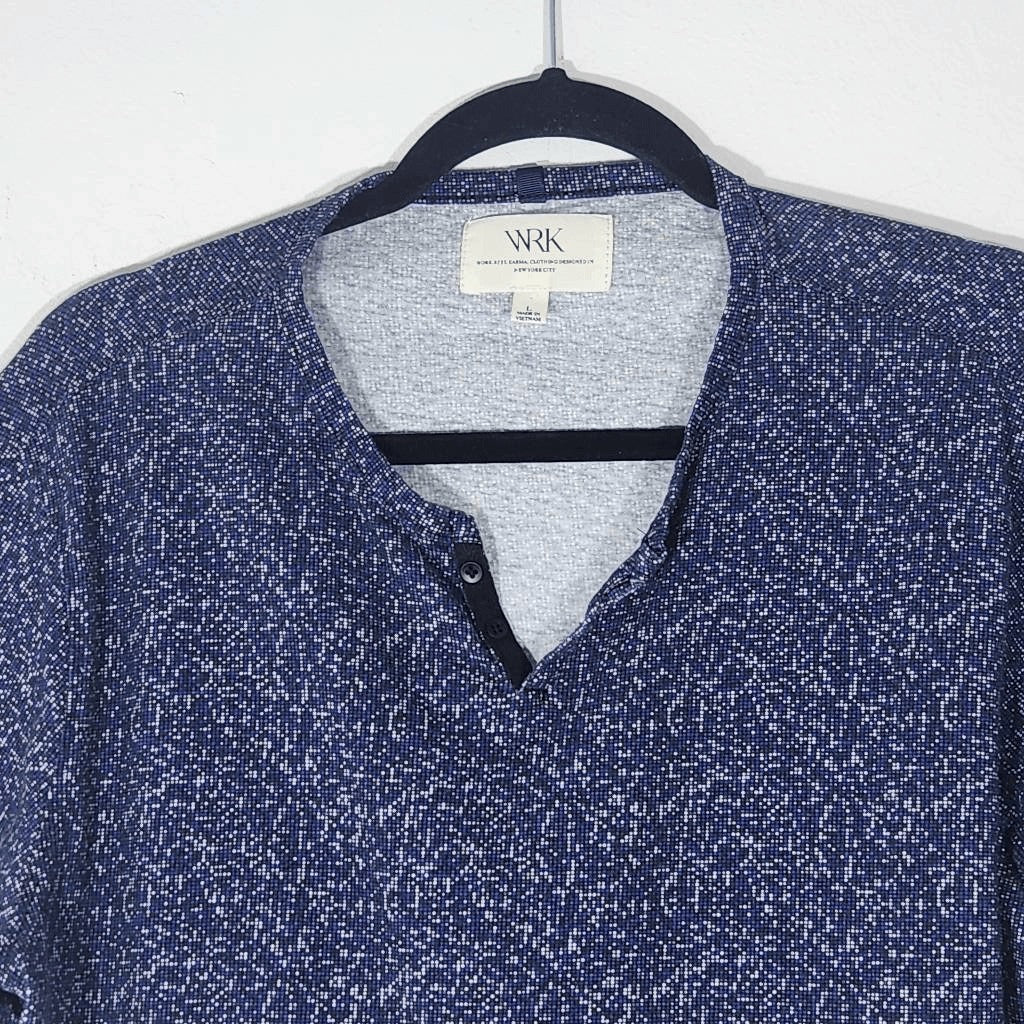 WRK Work Rest Karma Blue Short Sleeve Top Size Large Short Sleeve Henley Top