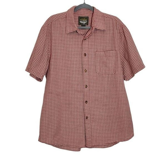 Eddie Bauer Red Plaid Short Sleeve Button Down Shirt Size Large Red Preppy Shirt