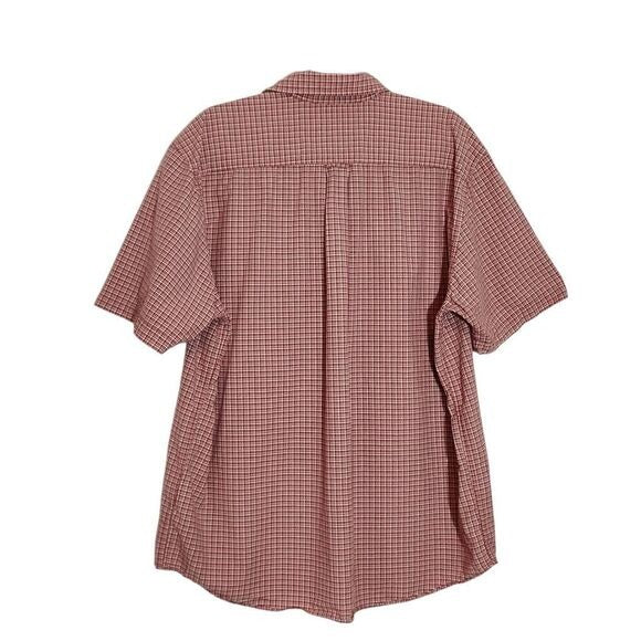 Eddie Bauer Red Plaid Short Sleeve Button Down Shirt Size Large Red Preppy Shirt