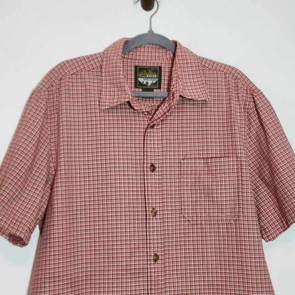 Eddie Bauer Red Plaid Short Sleeve Button Down Shirt Size Large Red Preppy Shirt