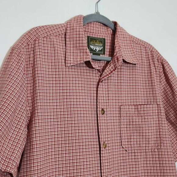 Eddie Bauer Red Plaid Short Sleeve Button Down Shirt Size Large Red Preppy Shirt