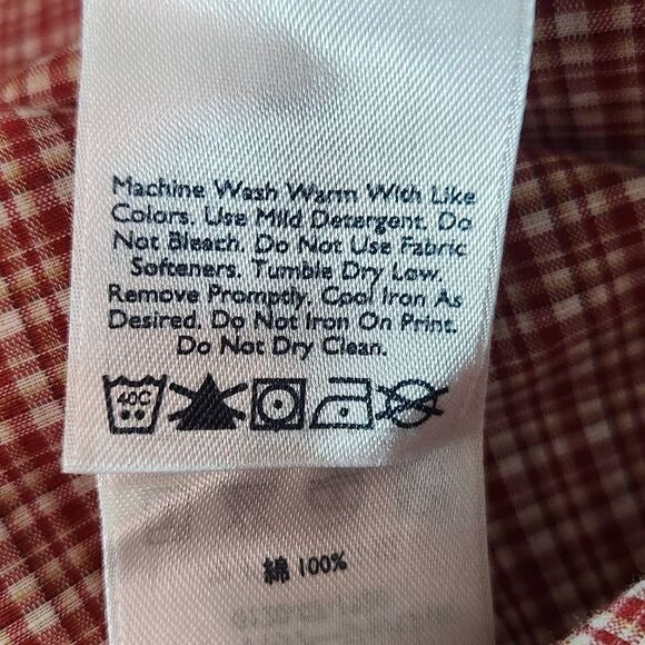 Eddie Bauer Red Plaid Short Sleeve Button Down Shirt Size Large Red Preppy Shirt