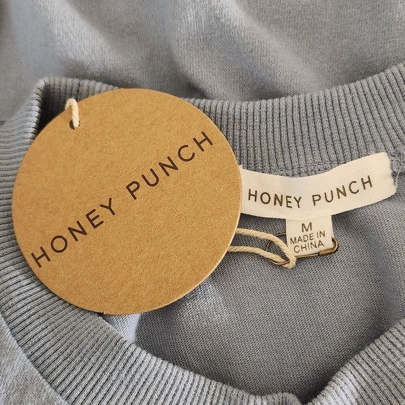 Honey Punch Blue Distressed Top with BRAT Embroidery NWT Size Medium