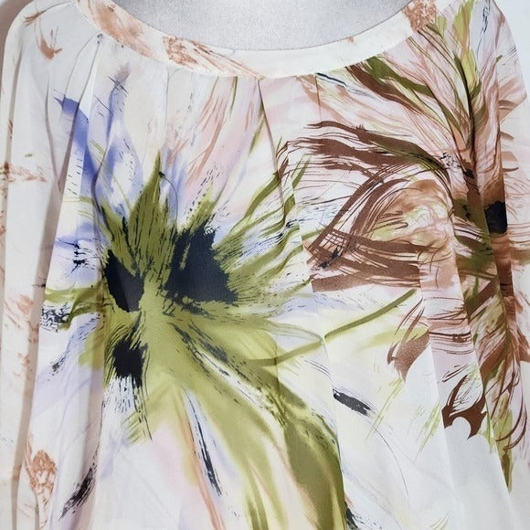 Unique Spectrum Sheer Floral Print Blouse with Smocked Waist NWT Size Medium