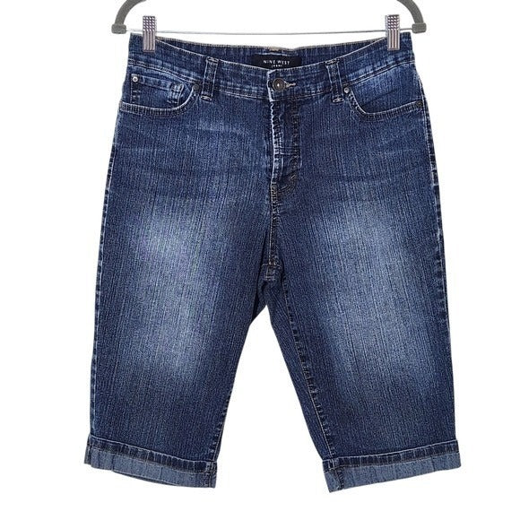 Nine West Denim Pedal Pushers Size 10 Cuffed Long Denim Shorts