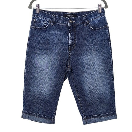 Nine West Denim Pedal Pushers Size 10 Cuffed Long Denim Shorts