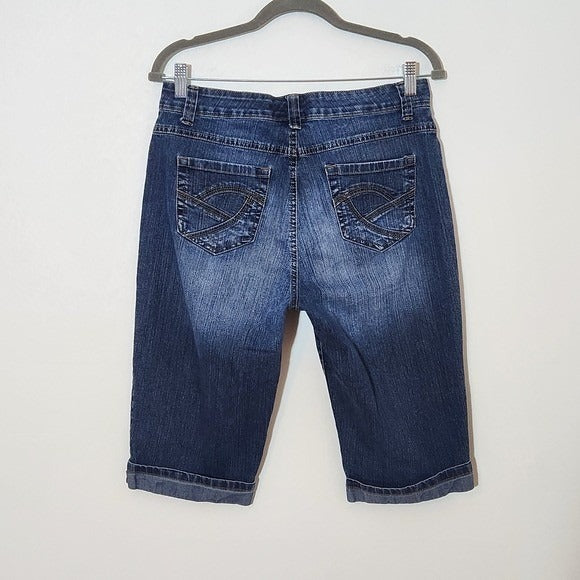 Nine West Denim Pedal Pushers Size 10 Cuffed Long Denim Shorts