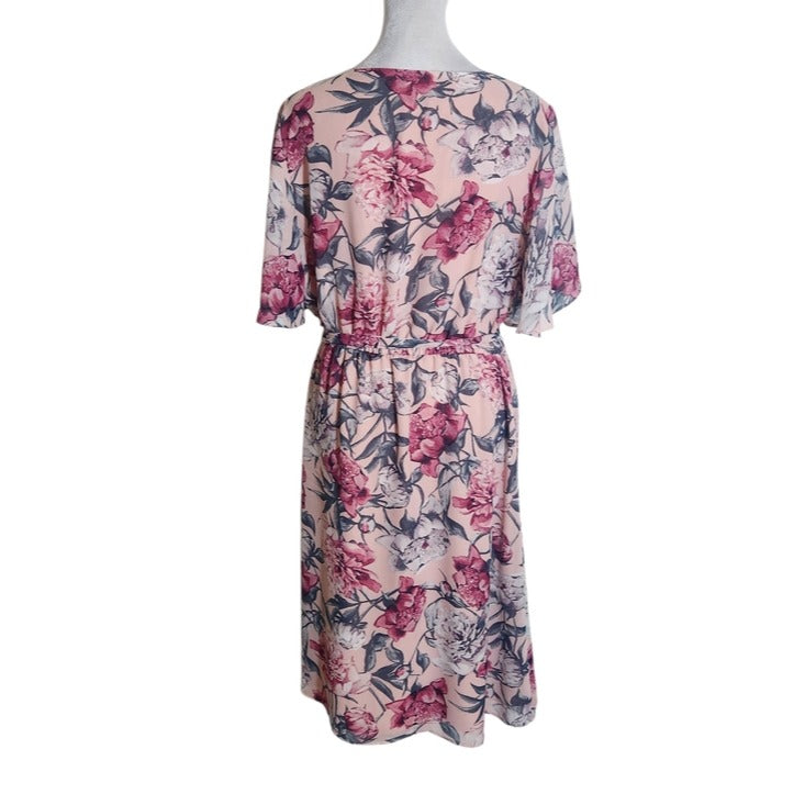 LOFT Pink Floral Wrap Look Dress Size Medium Wedding Guest Dress