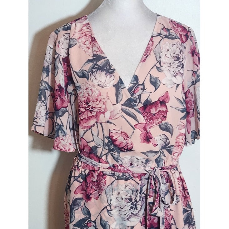 LOFT Pink Floral Wrap Look Dress Size Medium Wedding Guest Dress