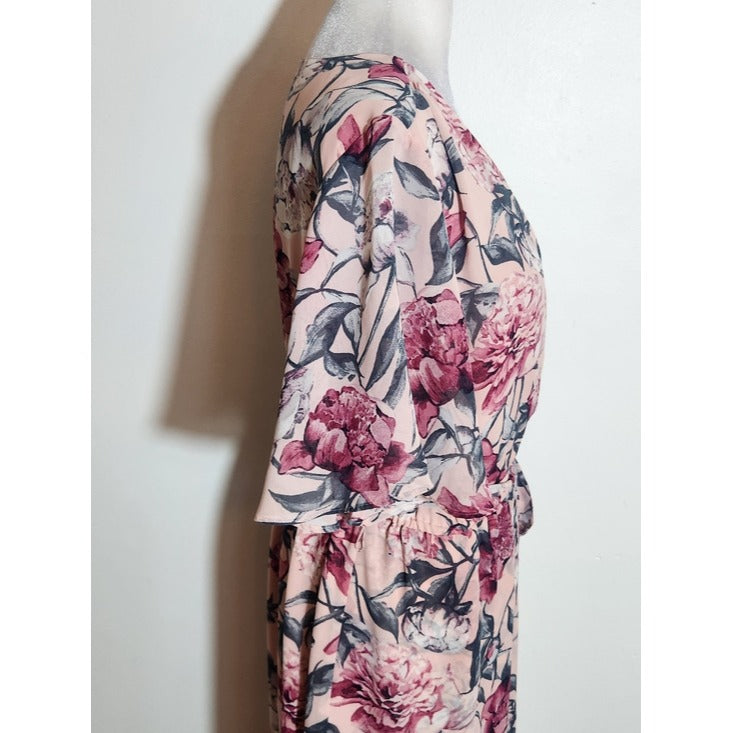 LOFT Pink Floral Wrap Look Dress Size Medium Wedding Guest Dress