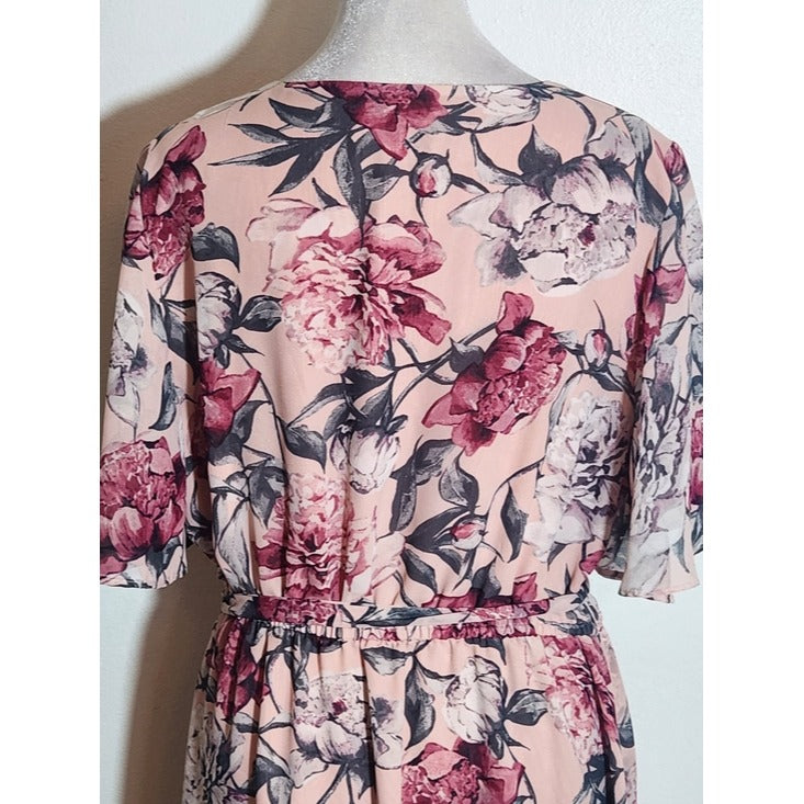LOFT Pink Floral Wrap Look Dress Size Medium Wedding Guest Dress