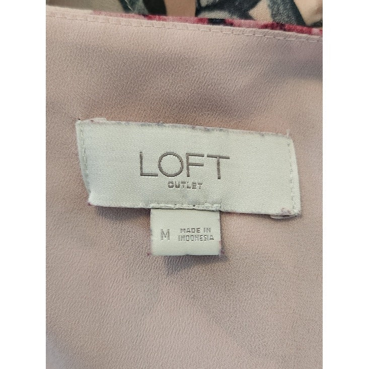 LOFT Pink Floral Wrap Look Dress Size Medium Wedding Guest Dress