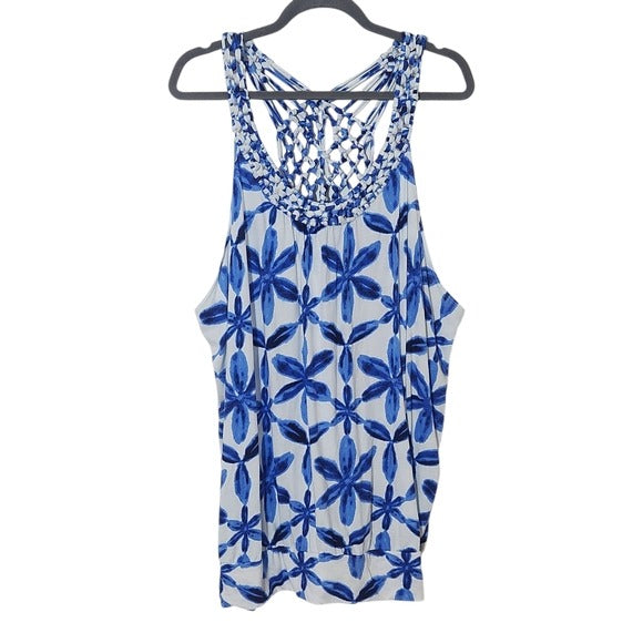 Lane Bryant Blue Floral Sleeveless Top Size 26/28 Blue Shibori Print Tank