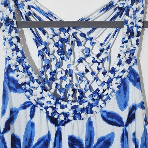 Lane Bryant Blue Floral Sleeveless Top Size 26/28 Blue Shibori Print Tank