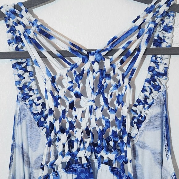 Lane Bryant Blue Floral Sleeveless Top Size 26/28 Blue Shibori Print Tank