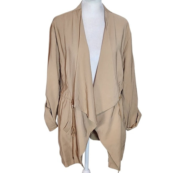 Torrid Tan Jacket with Draped Front Size 1X Torrid Khaki Jacket