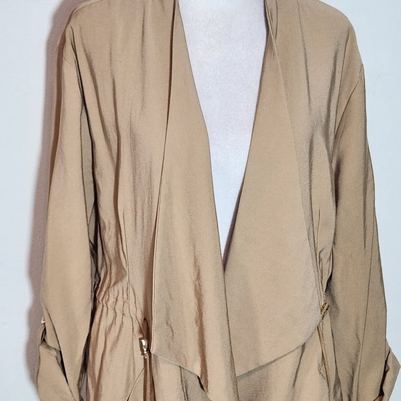 Torrid Tan Jacket with Draped Front Size 1X Torrid Khaki Jacket