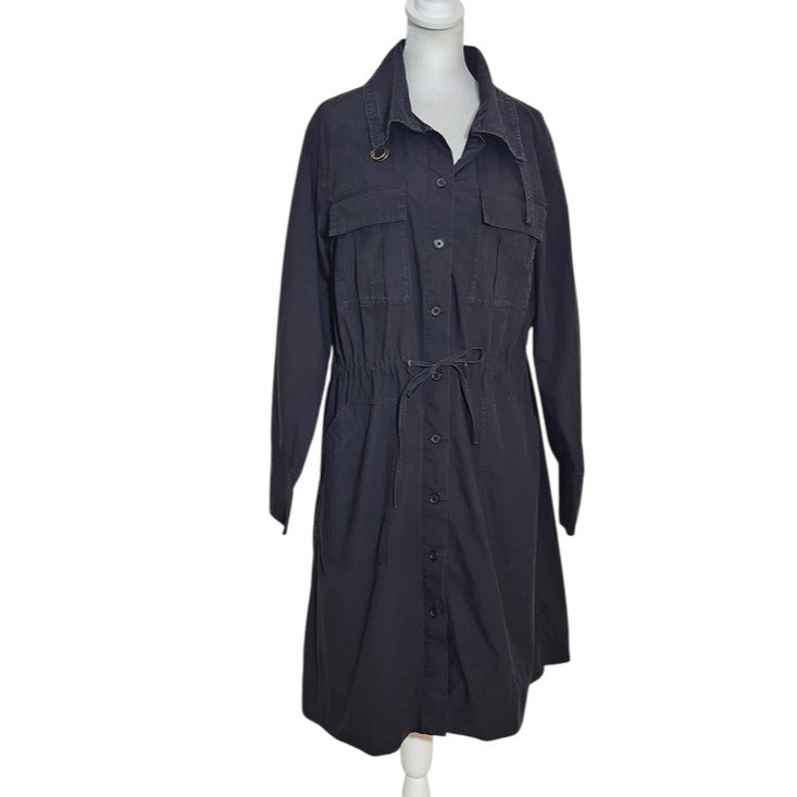Banana Republic Black Trench Coat Style Shirt Dress Size Large