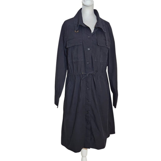 Banana Republic Black Trench Coat Style Shirt Dress Size Large