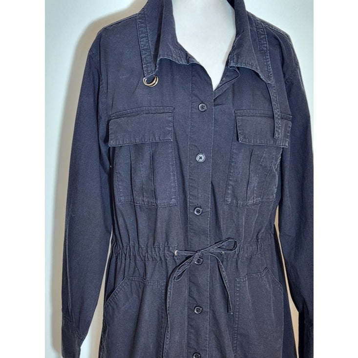 Banana Republic Black Trench Coat Style Shirt Dress Size Large