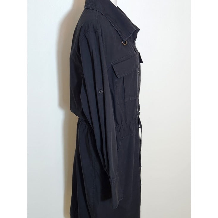 Banana Republic Black Trench Coat Style Shirt Dress Size Large