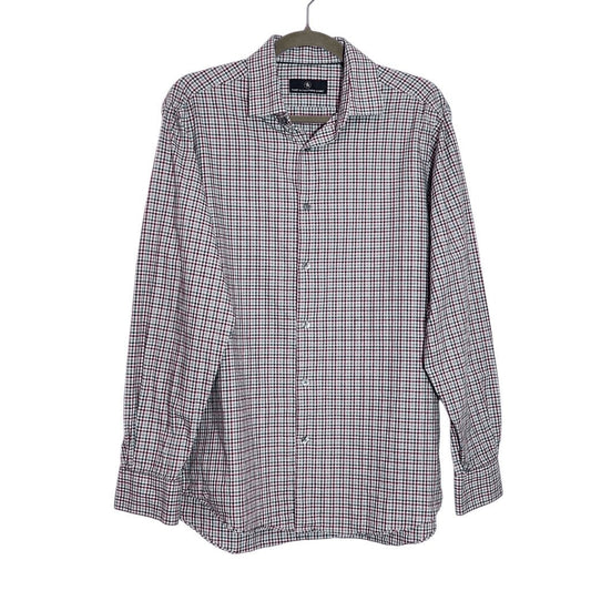 Hart Schaffner Marx Burgundy and Gray Plaid Button Down Shirt Size Medium