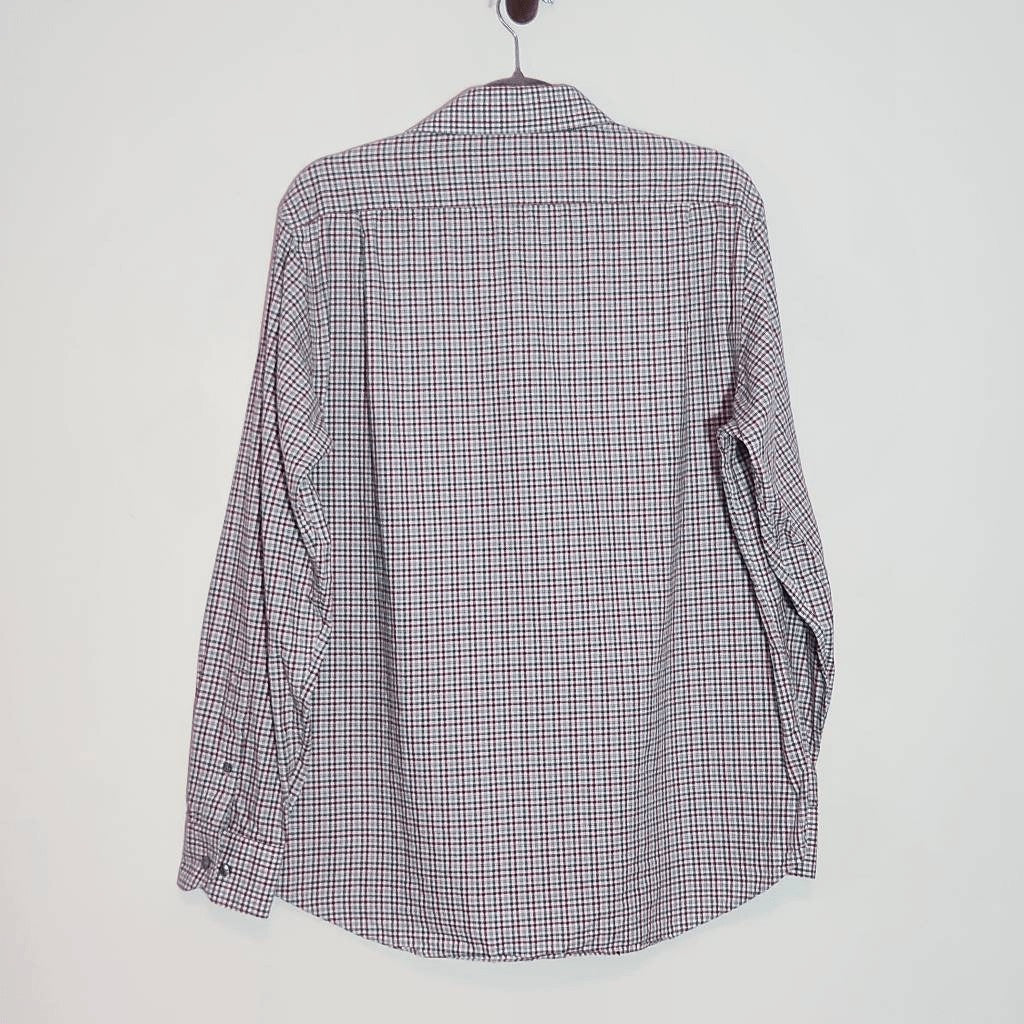 Hart Schaffner Marx Burgundy and Gray Plaid Button Down Shirt Size Medium