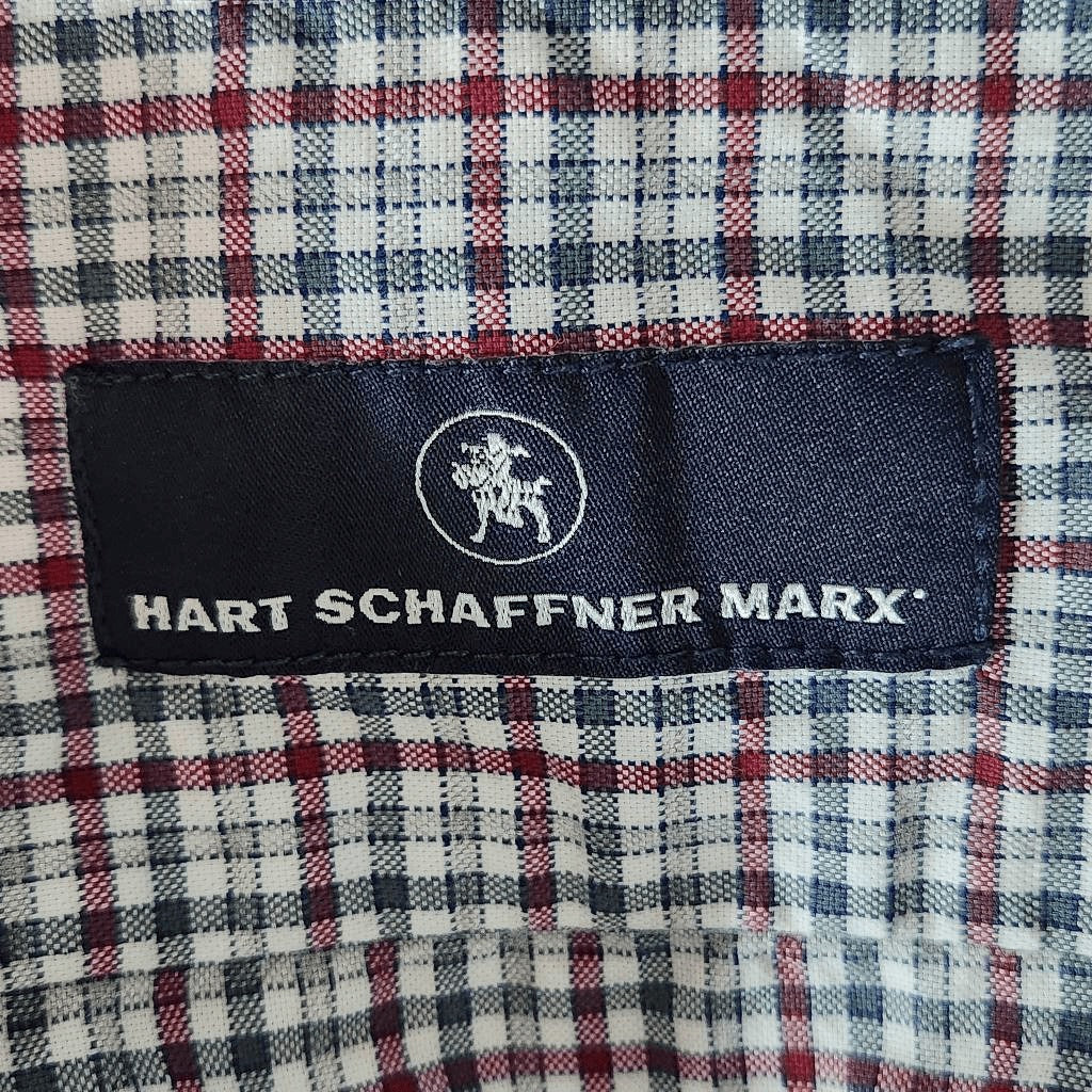 Hart Schaffner Marx Burgundy and Gray Plaid Button Down Shirt Size Medium