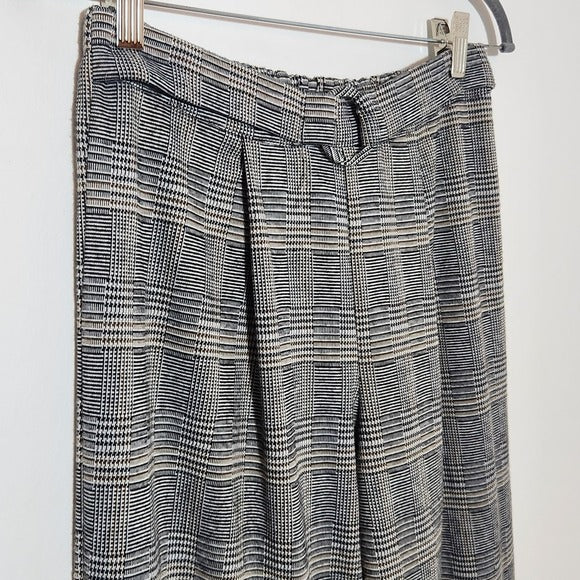 June & Hudson Black and White Plaid Wide-Leg Pants Size Small