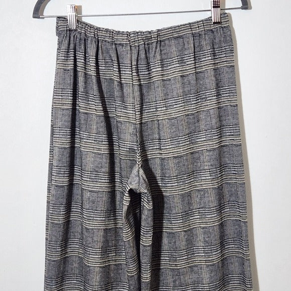 June & Hudson Black and White Plaid Wide-Leg Pants Size Small