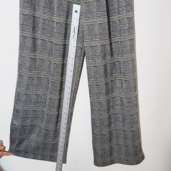 June & Hudson Black and White Plaid Wide-Leg Pants Size Small