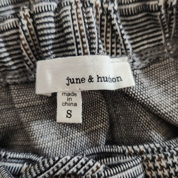 June & Hudson Black and White Plaid Wide-Leg Pants Size Small