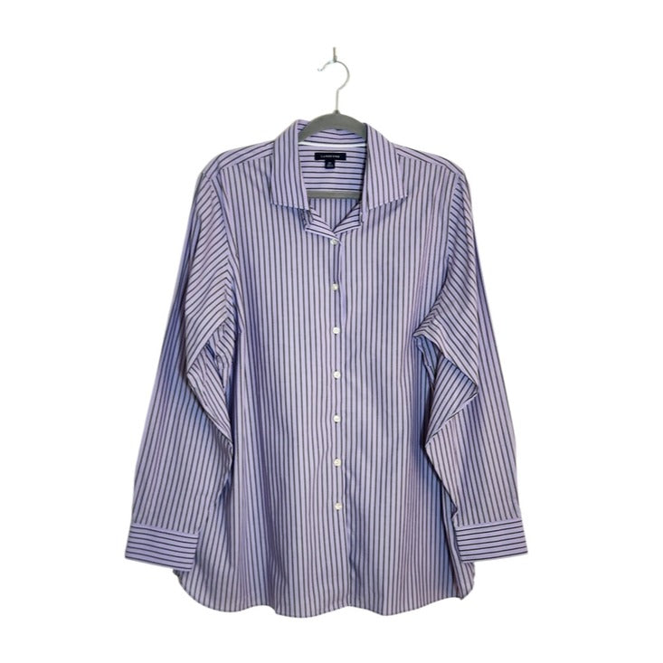 Lands End Womens Purple and Gray Stripe Button Down Shirt Size 20W