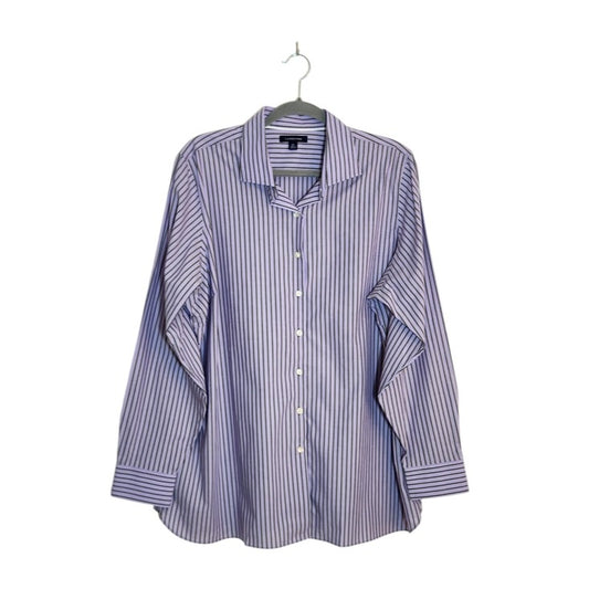 Lands End Womens Purple and Gray Stripe Button Down Shirt Size 20W