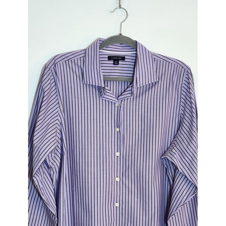 Lands End Womens Purple and Gray Stripe Button Down Shirt Size 20W