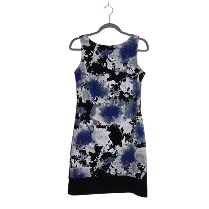 AB Studio Black Blue Gray Sleeveless Sheath Mini Dress Sz 8 Wedding Guest Dress