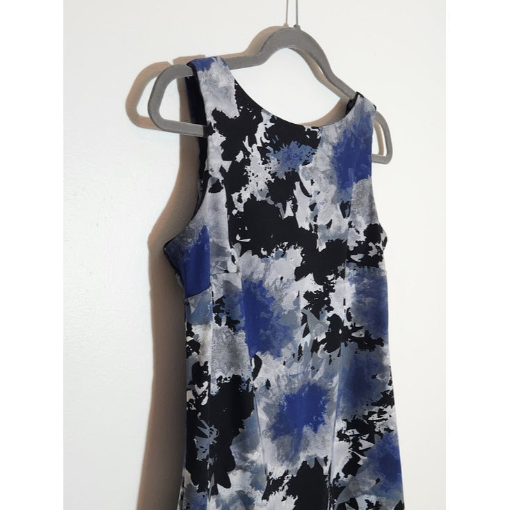 AB Studio Black Blue Gray Sleeveless Sheath Mini Dress Sz 8 Wedding Guest Dress