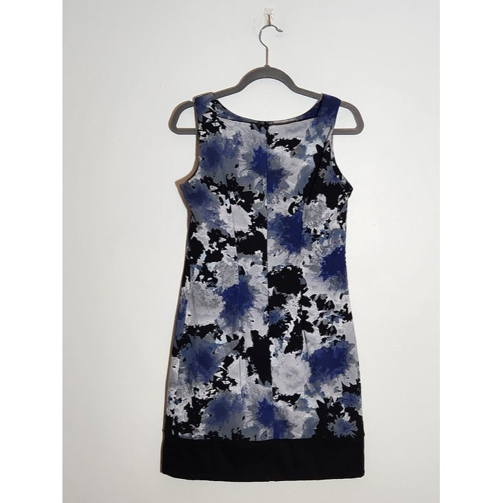 AB Studio Black Blue Gray Sleeveless Sheath Mini Dress Sz 8 Wedding Guest Dress